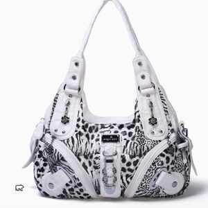White and Black Animal Print Women's Bag